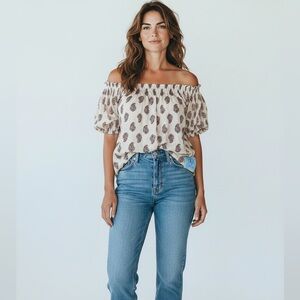 Cece Puff Sleeve Blouse Size Large NWT Floral Off The Shoulder Top